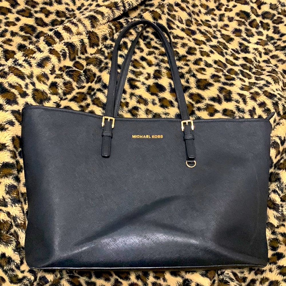Black Michael Kors large tote with laptop sleeve